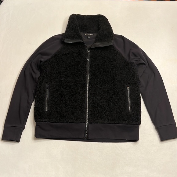 🟡 Athleta Range Sherpa Full Zip Jacket In Black - Picture 2 of 11